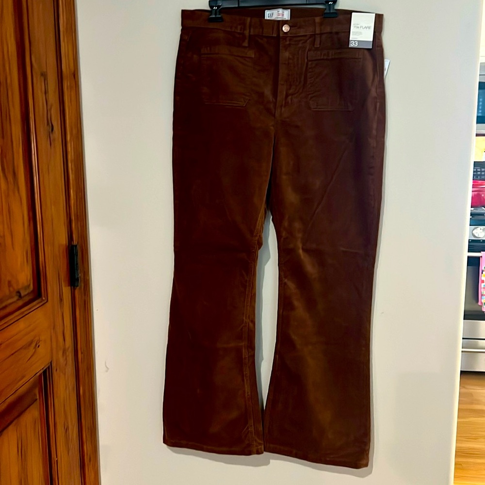 Gap Terra Cotta Color High Rise 70s Flare Corduroy Pants Size 33/16R